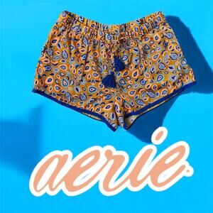 Aerie Mustard‎ Paisley Print Shorts Boho Cottagecore Fairy Size Medium Womens